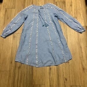 Blue Dress with White Embroidery